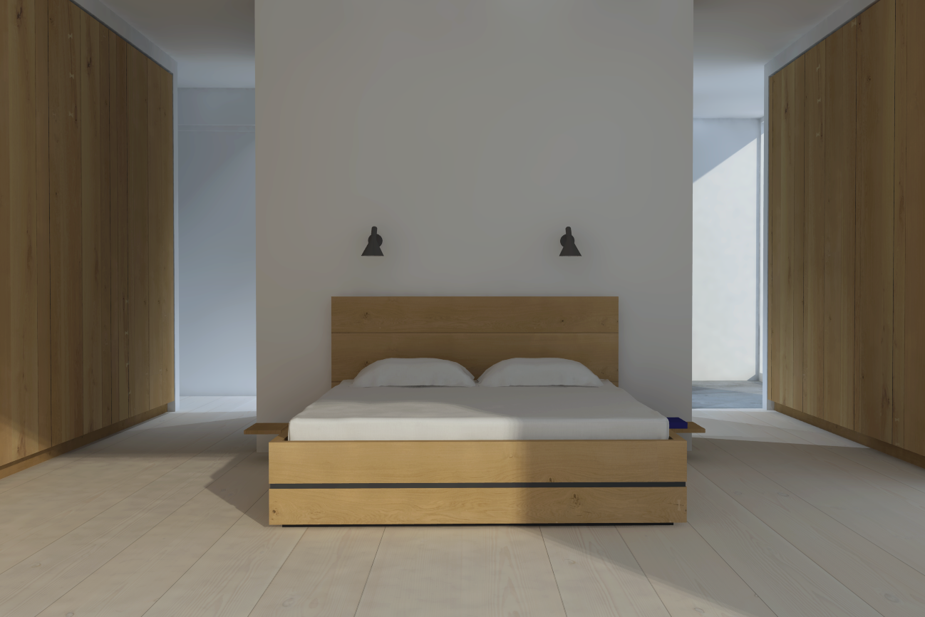 K-wooden-master-bedroom-oak-bed-made-to-measure-tall-cabinets - BY